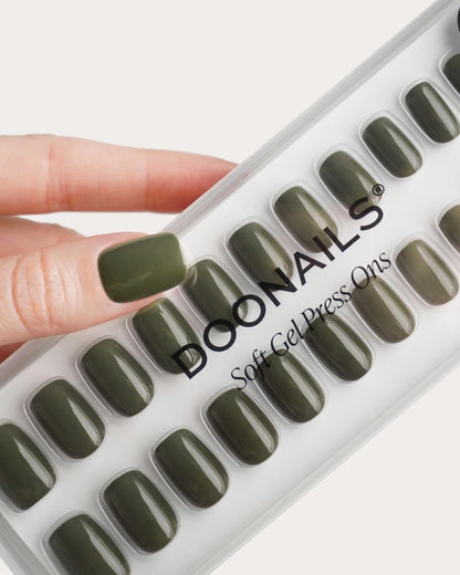 Moss Green Short Square Soft Gel Press Ons