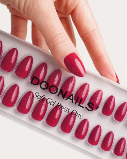 Raspberry Short Almond Soft Gel Press Ons