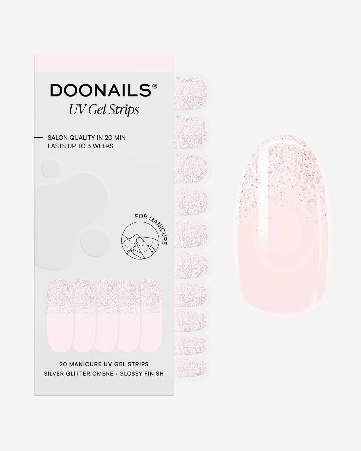 Silver Glitter Ombre UV Gel Strips